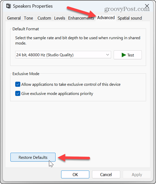 Réinitialiser les paramètres audio sur Windows 11