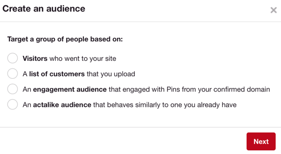 Les audiences de Pinterest fonctionnent de la même manière que les audiences personnalisées de Facebook.