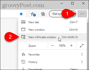 Sélectionnez Nouvelle fenêtre InPrivate dans Edge