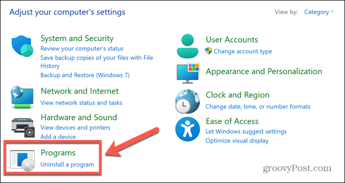 programmes du panneau de configuration windows