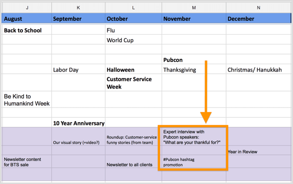 exemple de calendrier de contenu