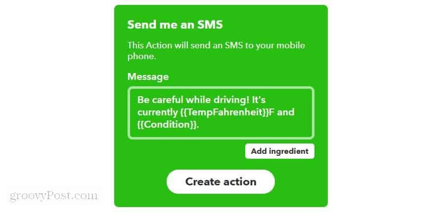 configuration d'un message sms sur ifttt