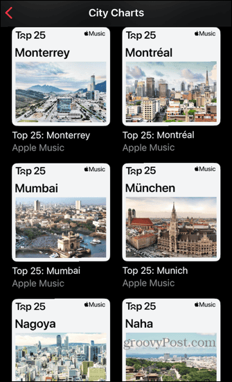 Apple Music classe les villes par nom