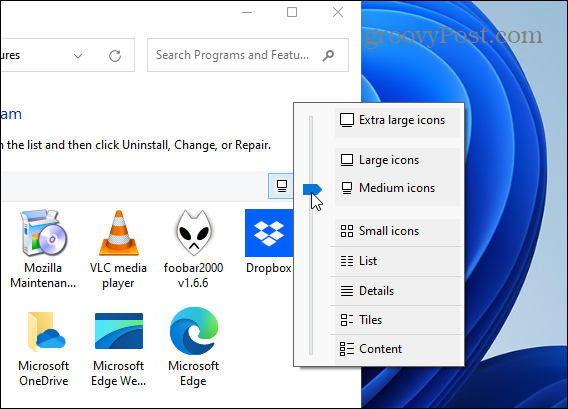 Modifier la taille de l'icône de l'application dans le panneau de configuration Windows 11
