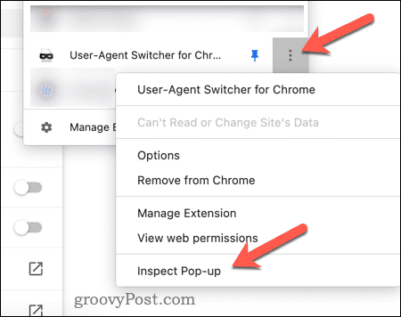 Inspecter la fenêtre contextuelle de l'extension Chrome