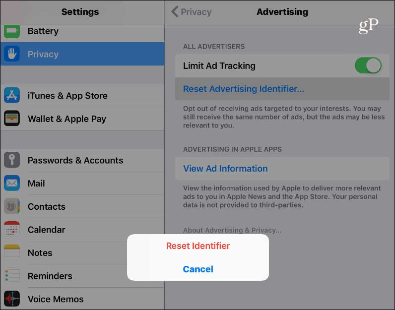 Réinitialiser l'ID d'annonce iOS