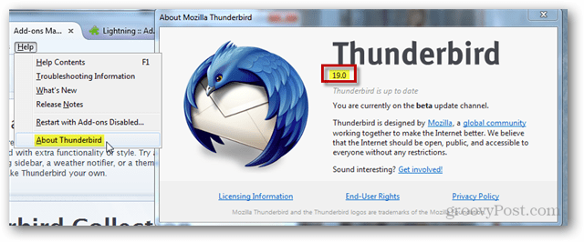 trouver la version thunderbird