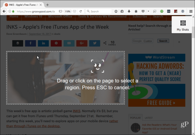 Outil de capture d'écran de Firefox