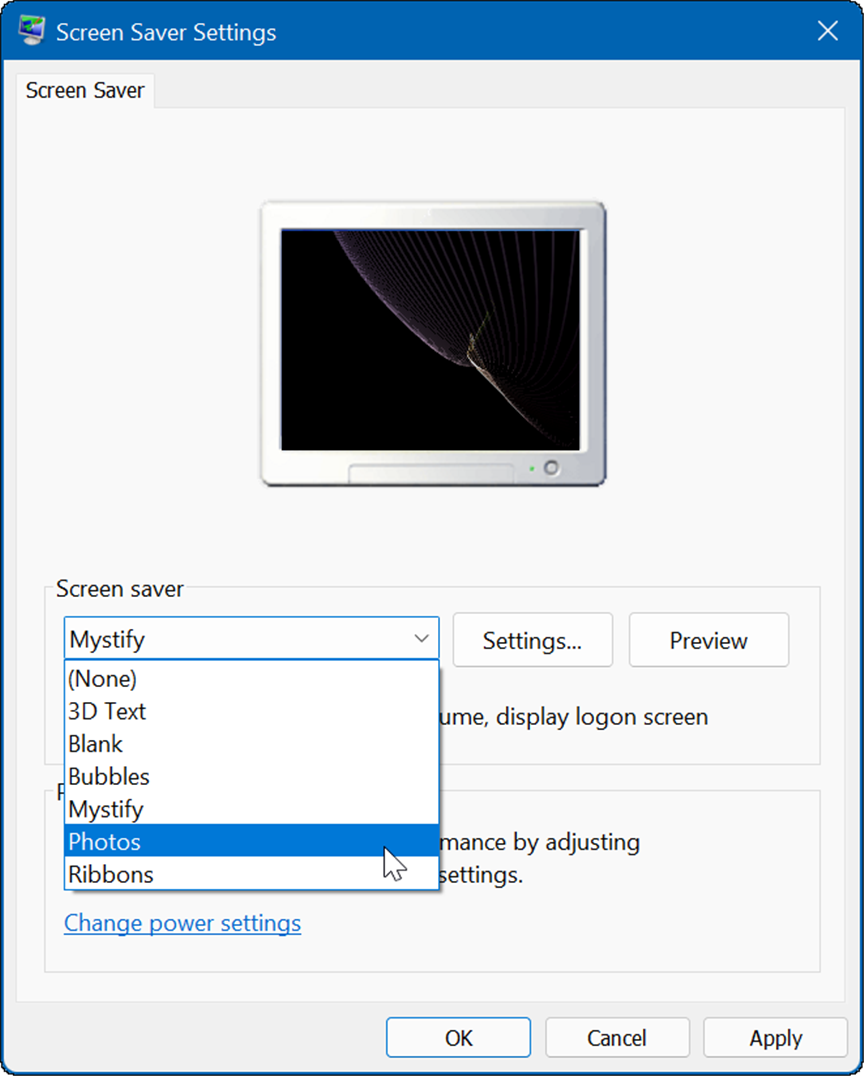 paramètres de l'économiseur d'écran définir les photos comme économiseur d'écran sous Windows
