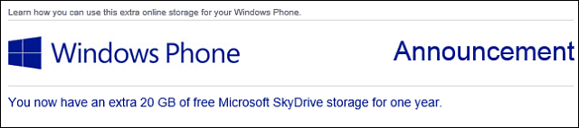 Les utilisateurs de Windows Phone obtiennent 20 Go d'espace SkyDrive gratuit