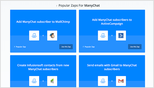 Molly Pitmann dit que l'intégration de Zapier vous permet d'envoyer une adresse e-mail fournie par un utilisateur dans Messenger à votre logiciel d'automatisation de messagerie.