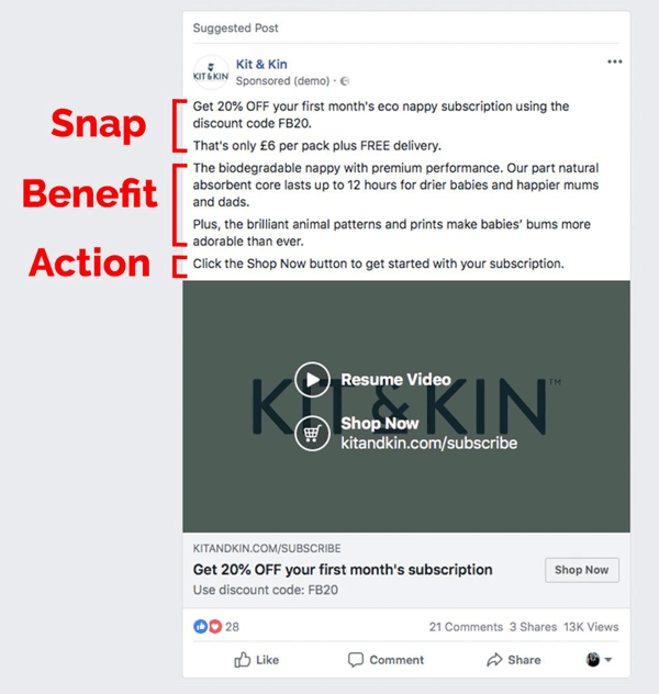 Exemple de méthode de copie d'annonce Facebook SBS