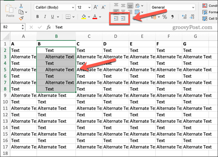 Texte en retrait dans Excel