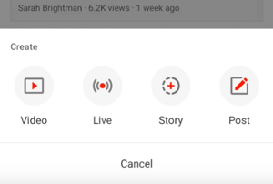 Bouton YouTube Créer une histoire.