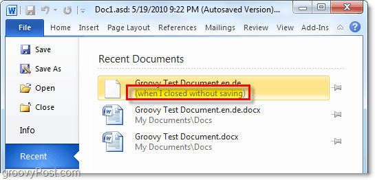ouvrir un document récemment non enregistré dans Office 2010