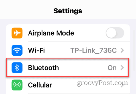 Option Bluetooth dans les paramètres iOS