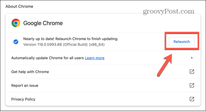 relance de Chrome