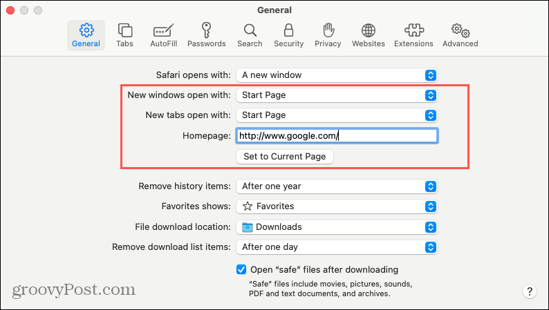 Paramètres pour ouvrir de nouveaux onglets ou Windows dans Safari