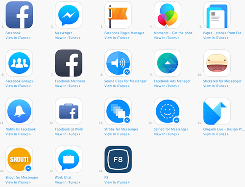 iTunes store options de l'application facebook