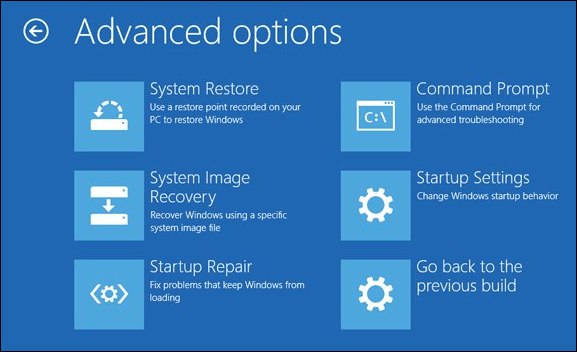 Options de démarrage avancées Windows 10