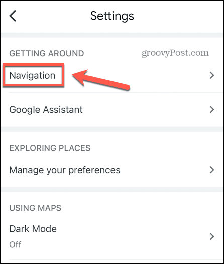 paramètres de navigation google maps