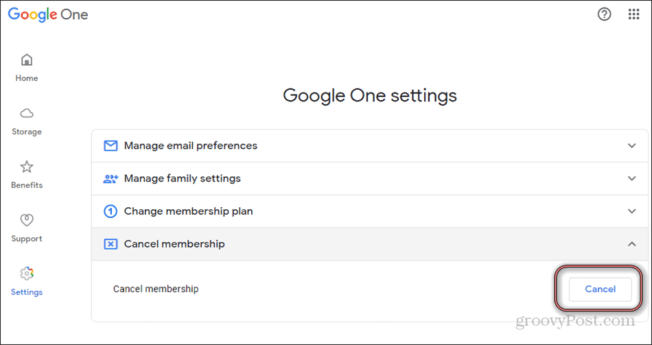 Annuler l'abonnement à Google One