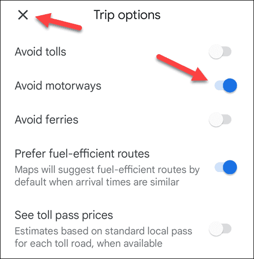 Évitez les autoroutes dans Google Maps sur mobile