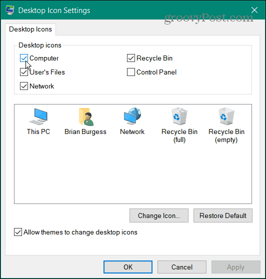 icônes restaurer les icônes du bureau sur Windows
