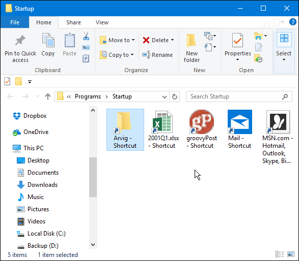Dossier de démarrage Windows 10