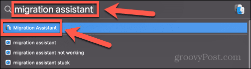 assistant de migration mac spotlight