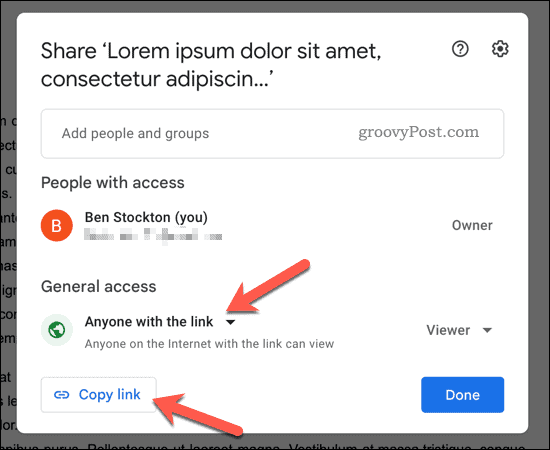 Copier un lien de partage Google Docs