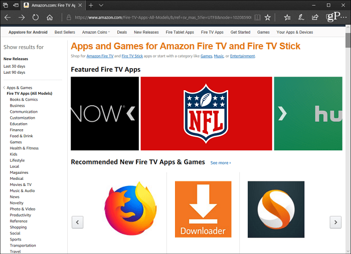 Site Amazon Apps Fire TV