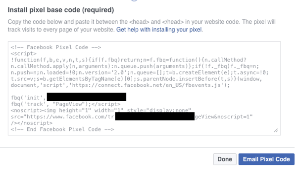 Assurez-vous que le code de base du pixel Facebook est installé sur votre site.