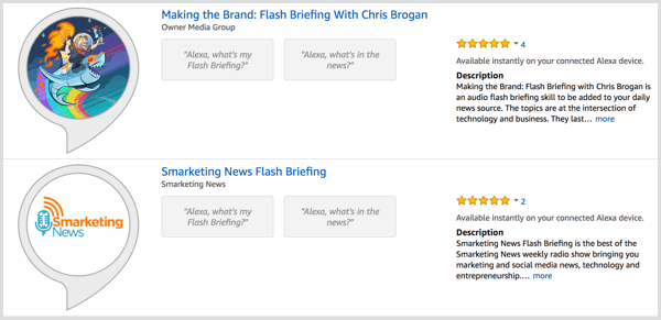 Recherchez des briefings flash dans l'Alexa Skill Store.