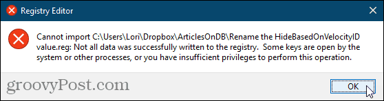 Impossible d'importer le fichier reg pour le registre Windows