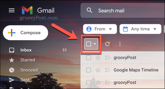 L'icône de case à cocher pour sélectionner les e-mails dans Gmail