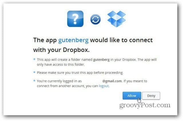 projet gutenberg se connecter à dropbox