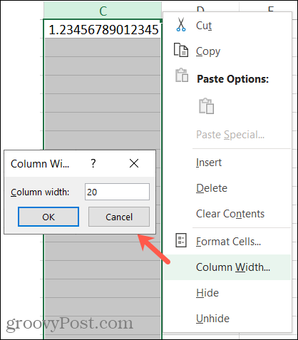 Augmenter la largeur de la colonne dans Excel