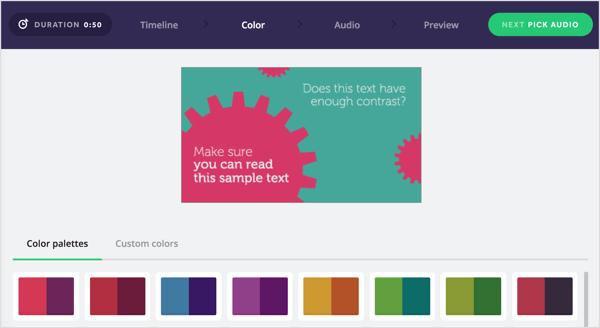 Choisissez une palette de couleurs pour votre vidéo Biteable ou créez la vôtre.