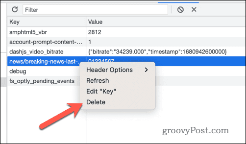 Supprimer les valeurs de clé de stockage local dans les outils de développement Google Chrome