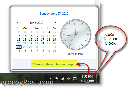 Horloge d'affichage de Windows 7 à partir de la barre des tâches