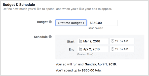 Choisissez un budget à vie pour vos annonces.