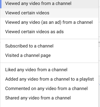 Comment configurer une campagne publicitaire YouTube, étape 27, définir une action spécifique de l'utilisateur de remarketing