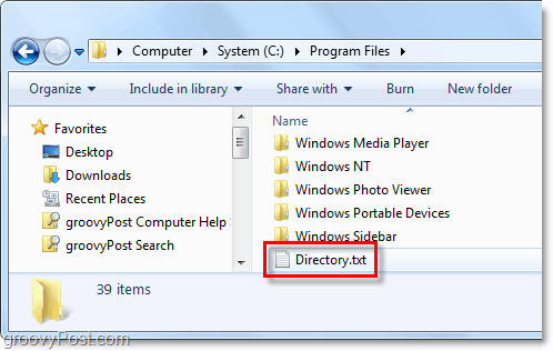 un fichier directory.txt est créé sur votre système Windows
