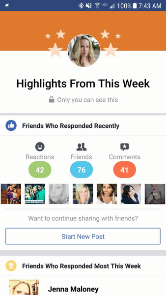 Facebook partage le compte d'utilisateur «Faits saillants» pour certains profils personnels.