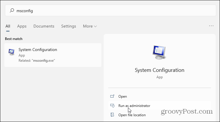 msconfig démarre Windows 11