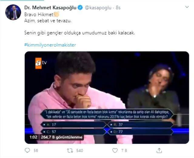 partage du ministre mehmet kasapoğlu