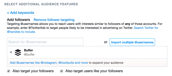 Vous pouvez cibler votre annonce sur les abonnés d'un autre compte Twitter.