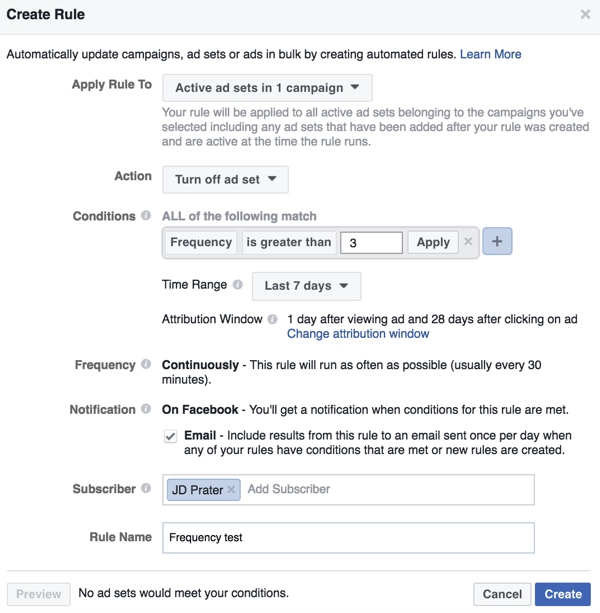 Configurez une règle automatisée Facebook dans Power Editor.