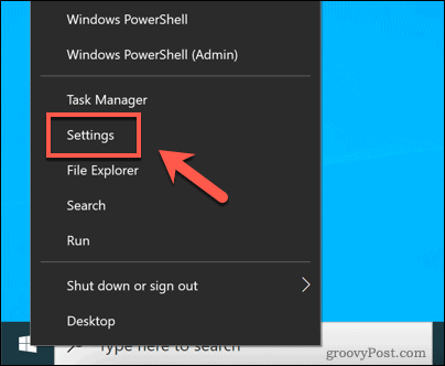 Ouverture du menu Paramètres de Windows